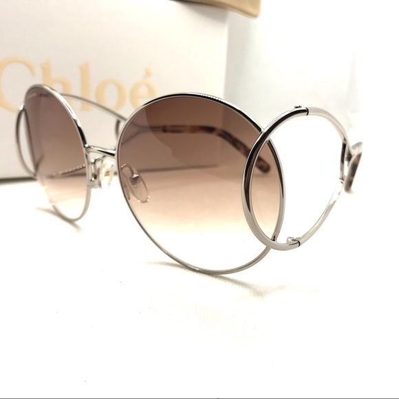 CHLOE ROUND FRAME  SILVER METAL OVERSIZED SUNGLASSES WITH CASE NIB - Picture 2 of 16